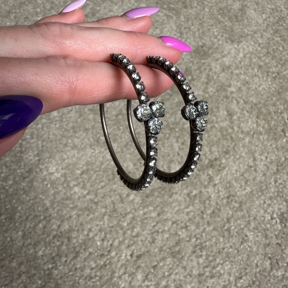 Sabika Silver Crystal Hoop Earrings
